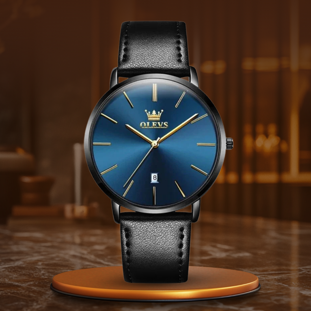 Reloj Estilo Automóvil con Correa de Cuero y Fecha