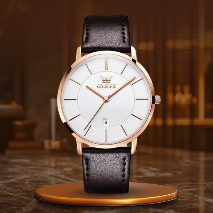 Reloj Estilo Automóvil con Correa de Cuero y Fecha
