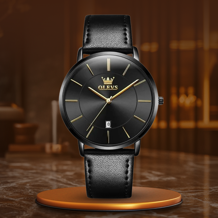 Reloj Estilo Automóvil con Correa de Cuero y Fecha