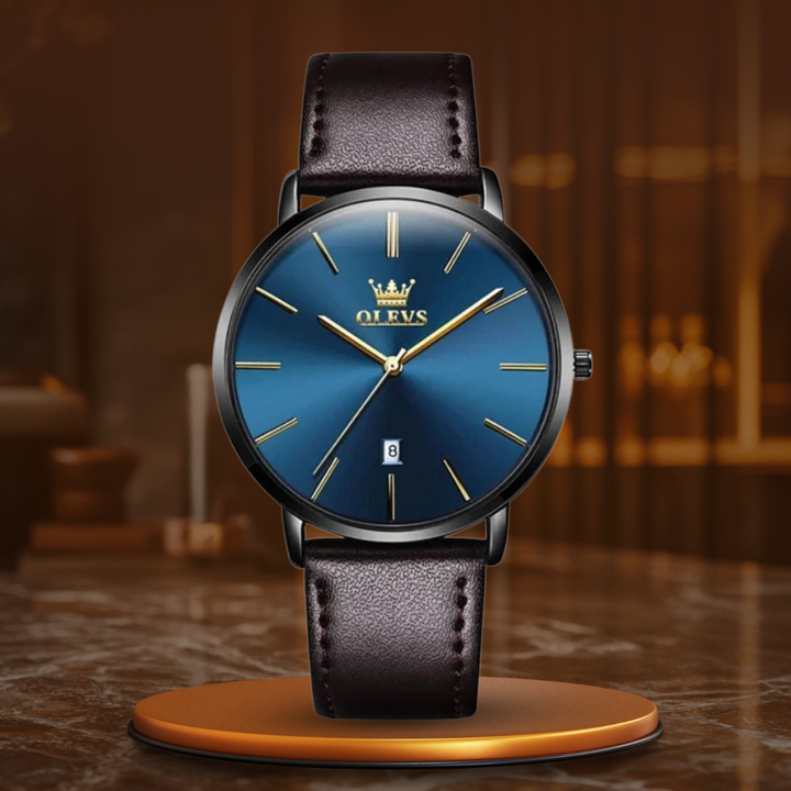 Reloj Estilo Automóvil con Correa de Cuero y Fecha