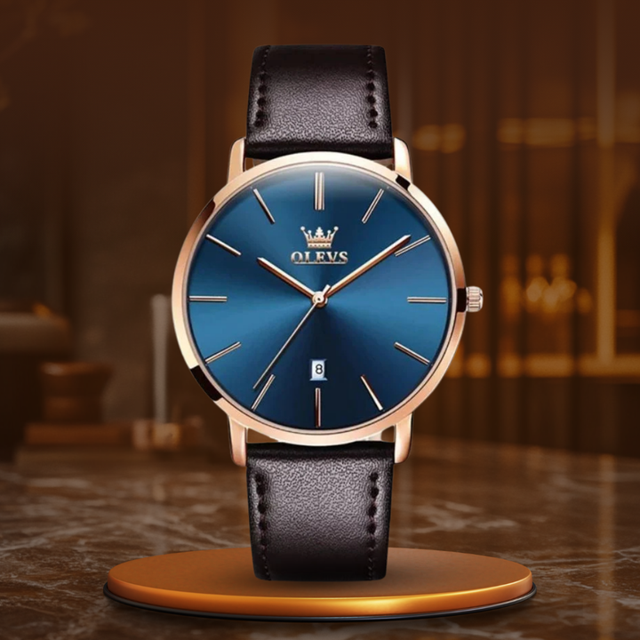 Reloj Estilo Automóvil con Correa de Cuero y Fecha