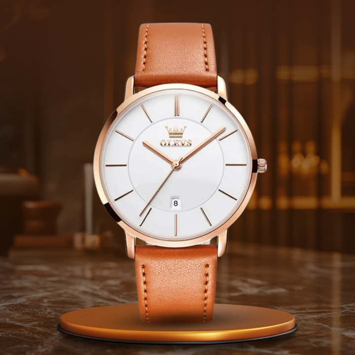 Reloj Estilo Automóvil con Correa de Cuero y Fecha