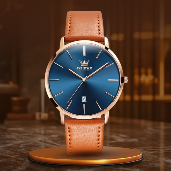 Reloj Estilo Automóvil con Correa de Cuero y Fecha
