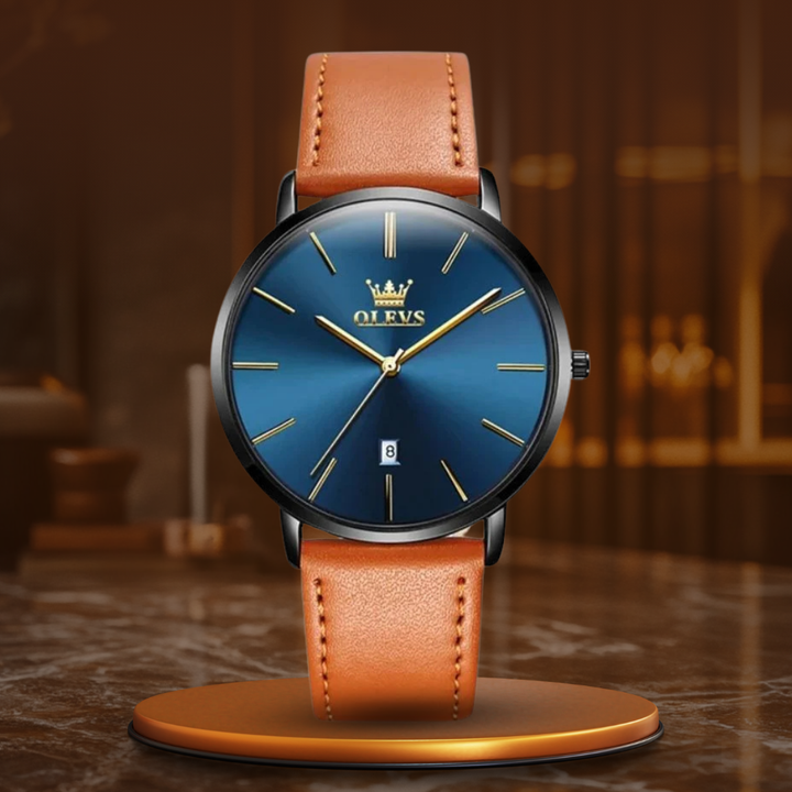 Reloj Estilo Automóvil con Correa de Cuero y Fecha