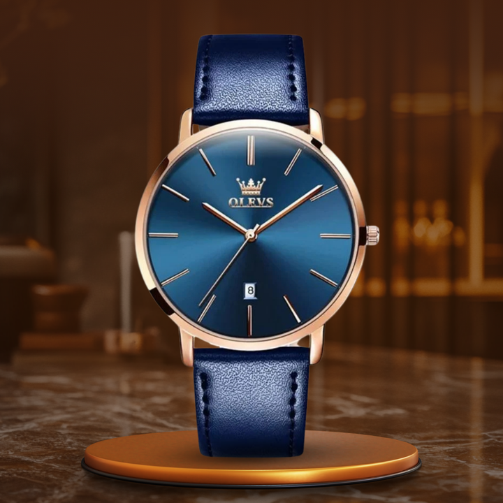 Reloj Estilo Automóvil con Correa de Cuero y Fecha