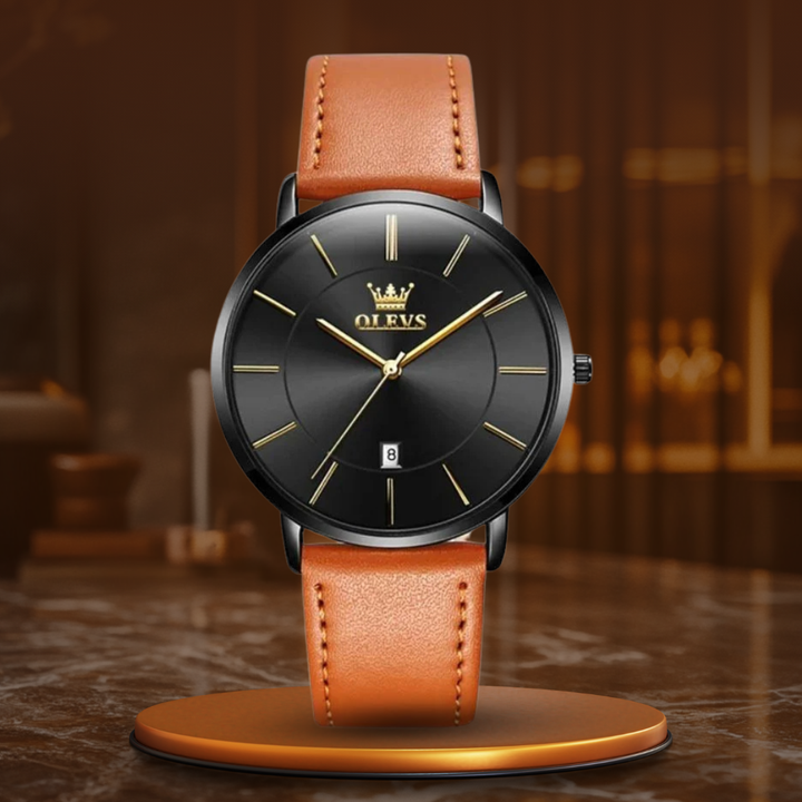 Reloj Estilo Automóvil con Correa de Cuero y Fecha